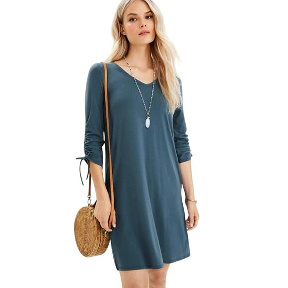 Garnet Hill Dresses & Skirts - Garnet Hill Size XS V Neck Tie Sleeve Dress Tencel Mini Teal